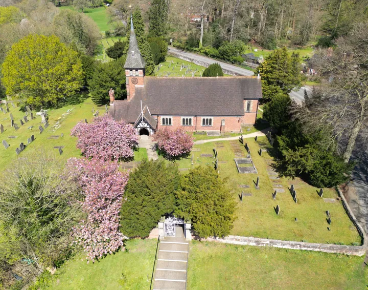 Aerial view of the south side of St Mary's church