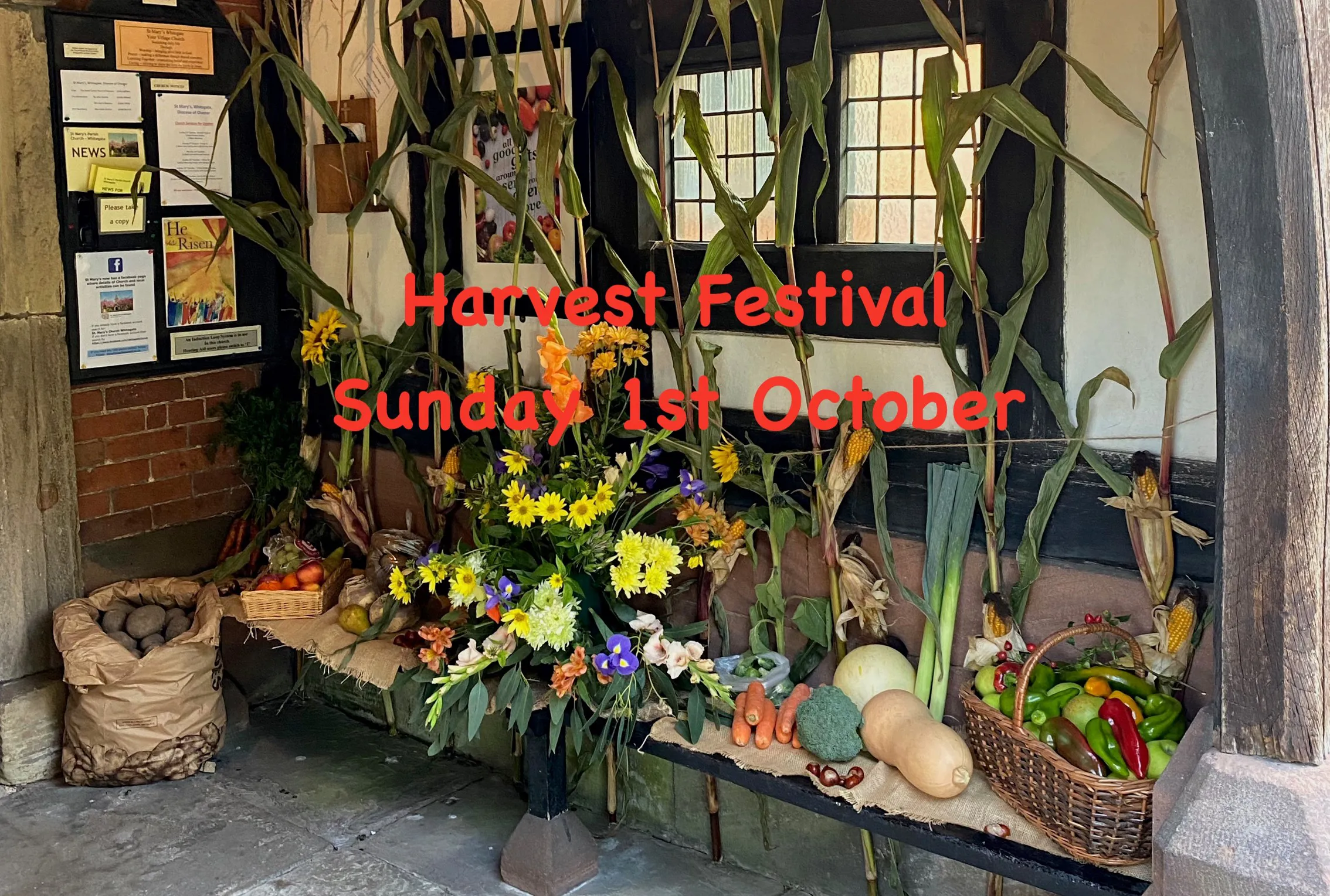 Photo of the church porch at Harvest Festival time