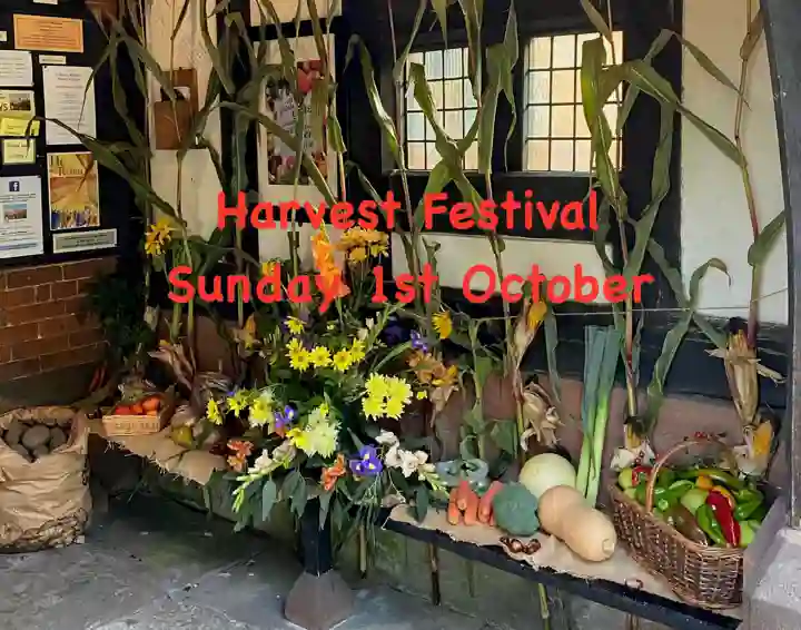 Photo of the church porch at Harvest Festival time