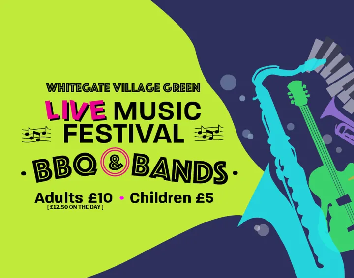 Poster for BBQ and Bands with jazz instruments