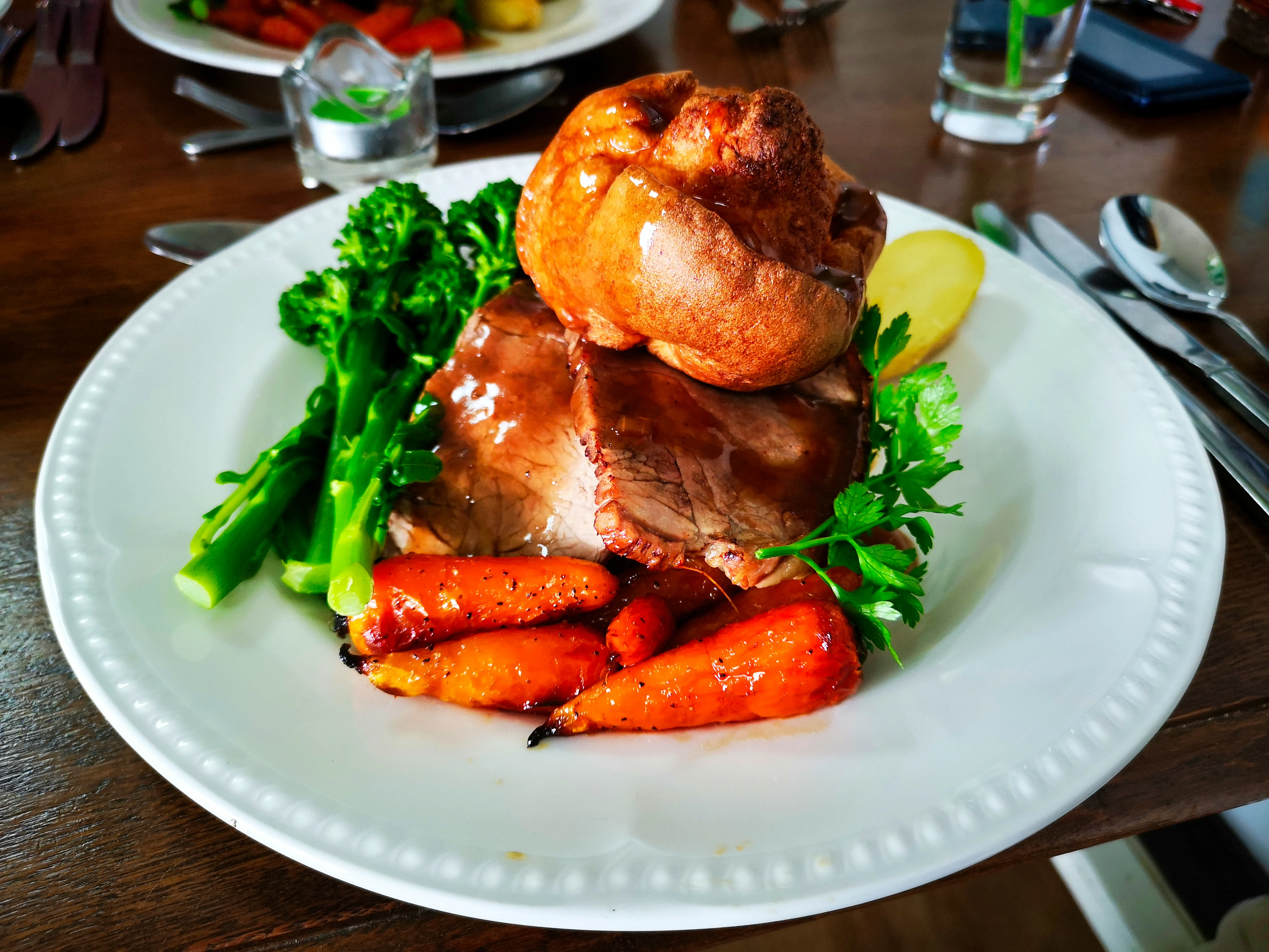 Roast dinner on a white plate