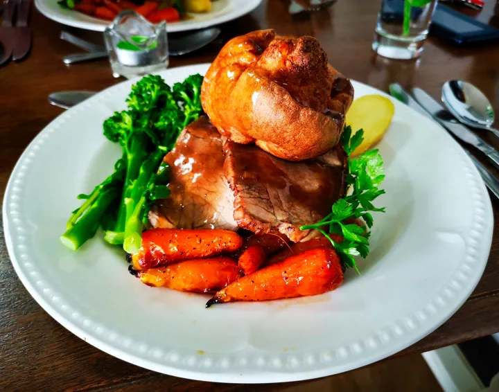 Roast dinner on a white plate