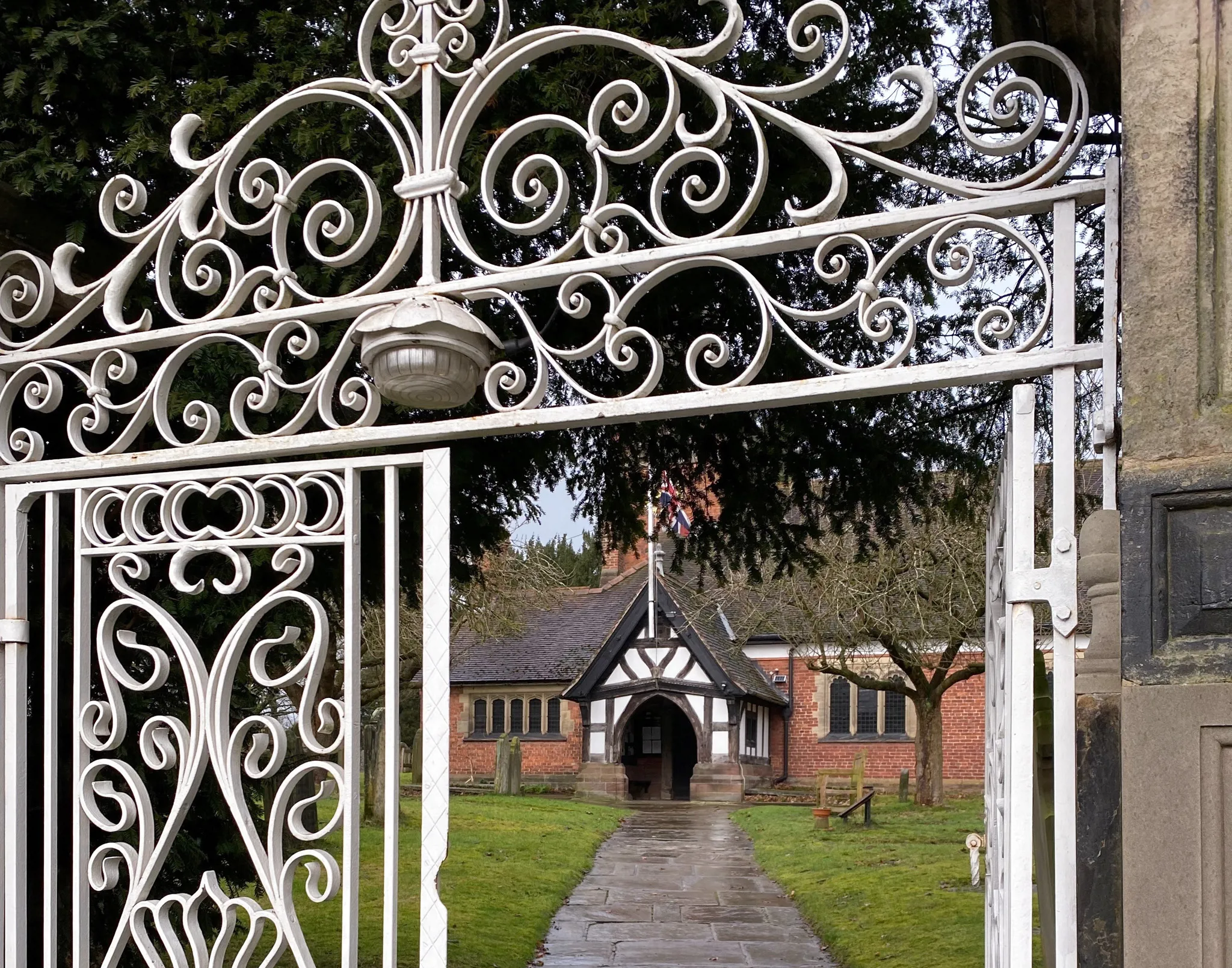 White gates of St Mary's Church