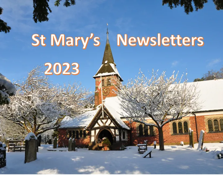Photo of St Mary's church in the snow on a sunny day