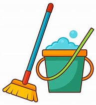Cartoon illustration of a mop and bucket