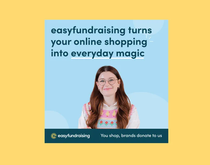 A photo for a young woman smiling at the camera and the easy fundraising logo below.
